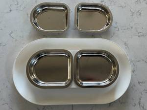 Pet Feeding Station with Spill Guard, Extra Dishes and 2 Glass Jars with Lids 12 Gallon, 1 Gallon.