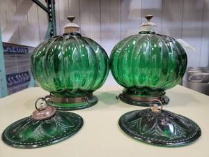 Pair of Rare Vintage Gorgeous Vintage Green Hanging Glass Globes