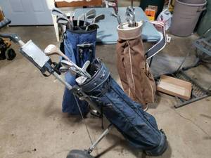 Large Lot of Golf Clubs and Bags