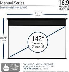 Elite Screens Manual Series, 142-INCH 169, Pull Down Manual Projector Screen with AUTO LOCK, Movie Home Theater 8K  4K Ultra HD 3D Ready, M142UWH2, 169, Black - Scratch n Dent