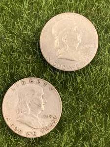 lot 3 image: Lot of 2 Franklin Half Dollars