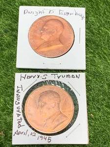 lot 76 image: Dwight Eisenhower & Harry Truman Copper Coins