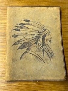 Vintage Leather Book Cover with Native American Figurine