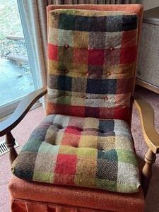 Vintage Rocking Chair with Multi Color Plaid Cushions