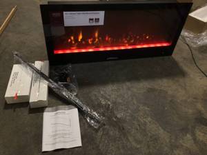 Home Decorators Collection 42 in. Wall Mount Electric Fireplace in Black (new) review all pictures