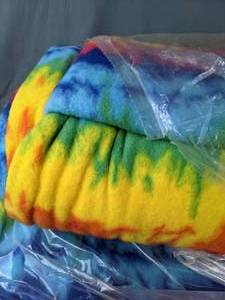 lot 526 image: Lot of Two Bolts of Fleece Fabric. Rainbow Tie Dye Print