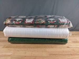 lot 233 image: Collection of Cat and Solid White & Green Themed Bolts of Fabric - Z