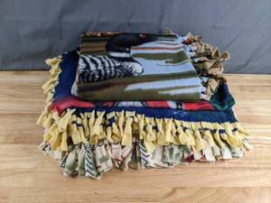 lot 331 image: (3) Fleece Tie Blankets (Loon, Cabin, Holly) - Z