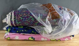 lot 293 image: Three Bolts of Fleece Fabric (Pastel Swirls, Blue Frogs, Pink Frogs) - Z