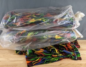 lot 277 image: Three Bolts of Multicolored Flame Print Fleece Fabric - Z