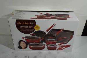 lot 33 image: NEW Rachael Ray 14 Piece Hard Enamel Cookware Set