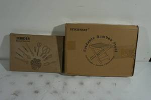 lot 125 image: NEW Bonsai Tool Set and Foldable Bamboo Stool
