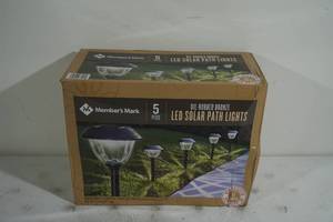 lot 242 image: NEW Members Mark 5 Piece Oil Rubbed Bronze LED Solar Path Lights