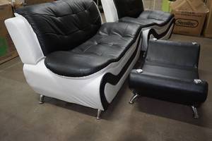 lot 35 image: Modern Look White and Black Sofa and Loveseat with Ottoman