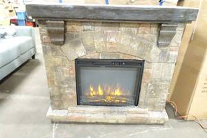 lot 204 image: 44 Stone Front Electric Fireplace with Mantel