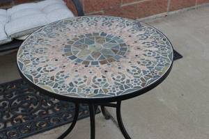 Patio Love Seat And Round Table Steel Construction
