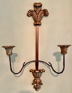 lot 24 image: Elegant Home Decor Ensemble - Decorative Wall Mirror and Pair of Candle Holder Wall Sconces