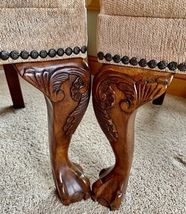 lot 22 image: Pair of Classy Upholstered Decorative Chairs with Wooden Claw Feet