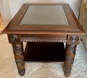 lot 182 image: Wooden Glass Top End Table