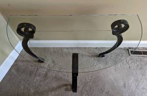 lot 127 image: Double Glass Shelf Crescent Accent Table
