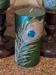 lot 147 image: Bronze Candleholder Set w Peacock Design