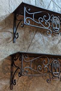 lot 151 image: Pair of Decorative Bronze Wall Shelves w Palm Tree Detail