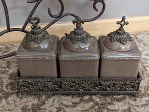 lot 174 image: Bronze Candleholder and Canister Set