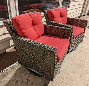 lot 243 image: Pair of Grey Rattan Outdoor Rocking Chairs