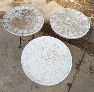 lot 245 image: Three Tile Topped Outdoor Side Tables