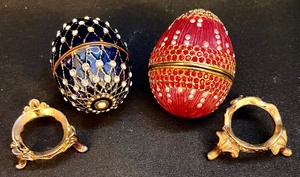 lot 306 image: 2 Bejeweled Egg Trinket Boxes with Stands