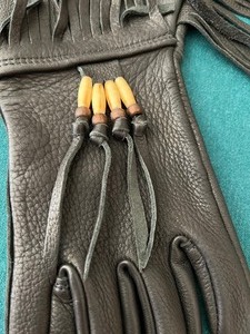 lot 340 image: Pair of Leather American Teoga Riding Gloves w Decorative Fringe