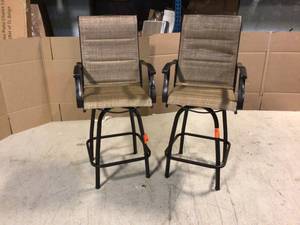 Swivel Metal Frame Outdoor Bar Stools Padded Textilene High Patio Chairs with Arm Support (Set of 2) - good condition - review all pictures