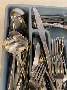lot 14 image: Silverware Set with Tray and Knives
