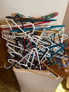lot 84 image: Hamper with Lid and Lot of Hangers