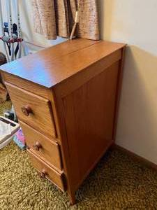lot 99 image: 3 Drawer Wood Side Table