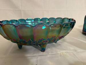 lot 266 image: Blue Iridescent Depression Dishes