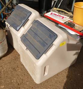 2 poly storage bins, one is cracked