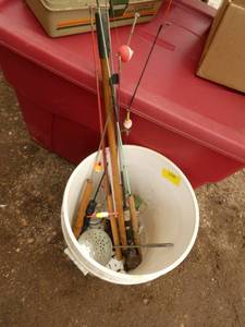 Ice fishing lot of jig sticks scoop etc