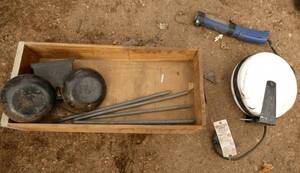 Vintage school bell, cord reel and springs
