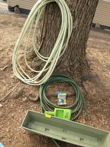 2 garden hoses, planter