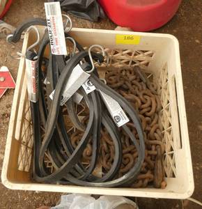 Box of chain and rubber tie downs