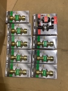 Defiant Brandywine Polished Brass HallCloset Passage Door Knobs & Naples Aged Bronze Entry Handle Single Cylinder Deadbolt Combo Pack. See Pictures
