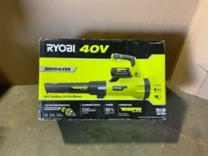 RYOBI 40V Brushless 125 MPH 550 CFM Cordless Battery Whisper Series Jet Fan Blower with 4.0 Ah Battery and Charger. See Pictures