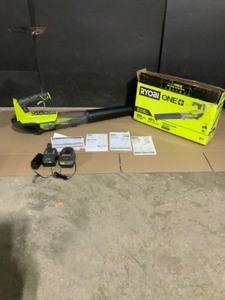 RYOBI ONE 18V 100 MPH 280 CFM Cordless Battery Variable-Speed Jet Fan Leaf Blower with 4.0 Ah Battery and Charger. See Pictures