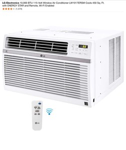 LG Electronics 10,000 BTU 115-Volt Window Air Conditioner LW1017ERSM Cools 450 Sq. Ft. with ENERGY STAR and Remote, Wi-Fi Enabled. See Pictures