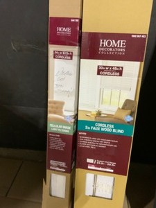 Home Decorators Collection cordless 34 in, 29 in, 30 in. Vinyl, Cellular Shade & Faux Wood Blinds. See Pictures