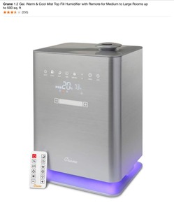 Crane 1.2 Gal. Warm & Cool Mist Top Fill Humidifier with Remote for Medium to Large Rooms up to 500 sq. ft. See Pictures