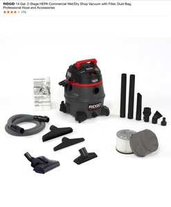 RIDGID 14 Gal. 2-Stage HEPA Commercial WetDry Shop Vacuum with Filter, Dust Bag, Professional Hose and Accessories. See Pictures