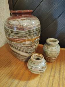 Set of Three Onyx Vases