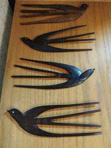 Four Vintage Wood Bird Wall Dcor